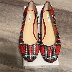 Alex Marie Red Plaid Crystal Ballet Flats
